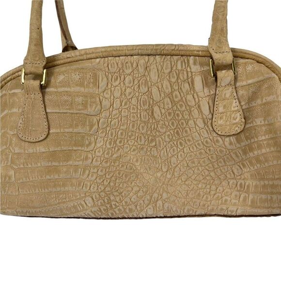 Tanner Italy Vintage Handbag Beige Leather Croc Embossed Shoulder Bag Classic - Picture 2 of 12